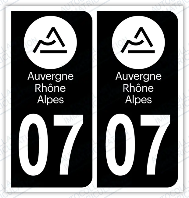 Auto - Autocollant immatriculation 07 – Auvergne-Rhône-Alpes