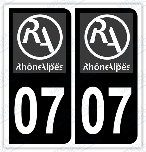 Auto - Autocollant immatriculation 07 - Nouveau logo Rhône Alpes