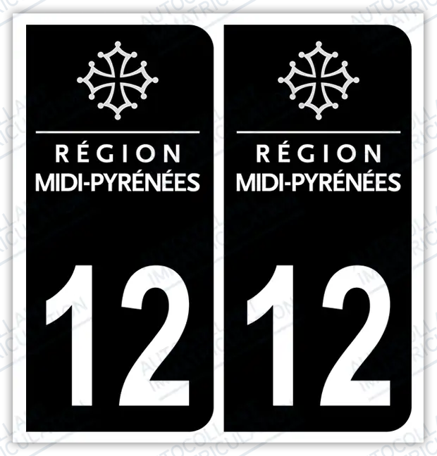 Auto - Autocollant immatriculation 12 – Occitanie