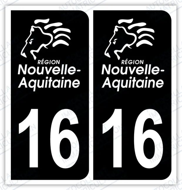 Auto - Autocollant immatriculation 16 – Nouvelle-Aquitaine