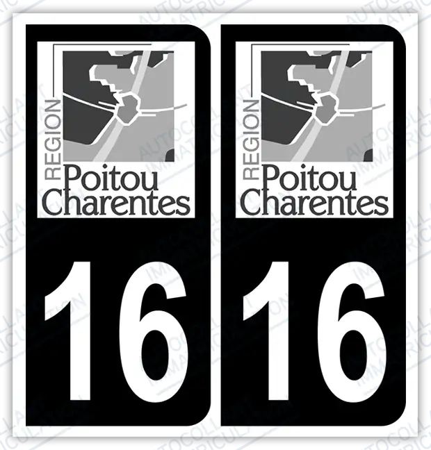 Auto - Sticker immatriculation 16 - Charente