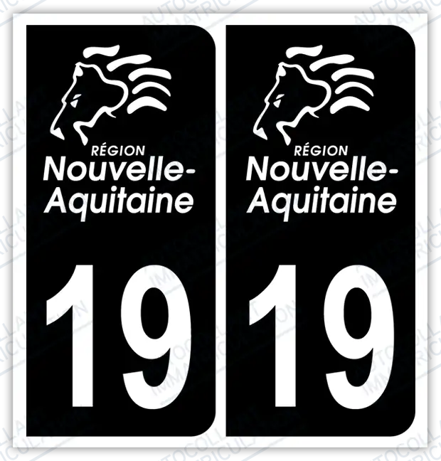 Auto - Autocollant immatriculation 19 - Nouvelle Aquitaine