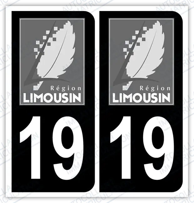 Auto - Autocollant immatriculation 19 – Nouvelle-Aquitaine