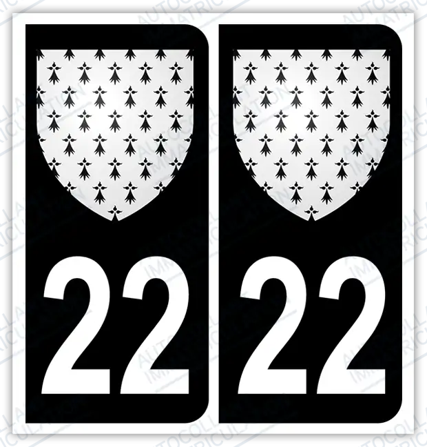 Auto - Autocollant immatriculation 22 – Blason Bretagne