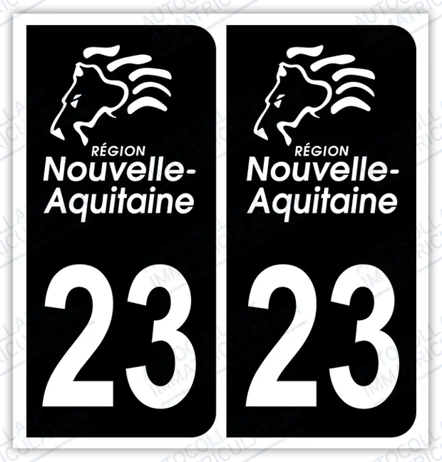 Auto - Autocollant immatriculation 23 – Nouvelle-Aquitaine