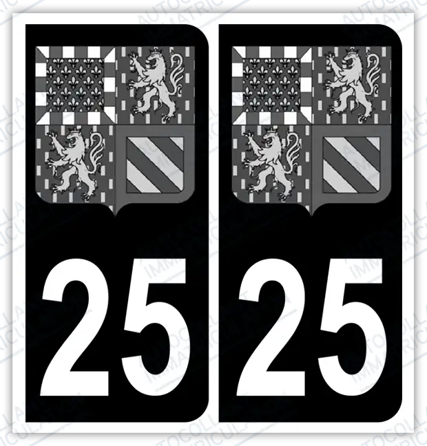 Auto - Autocollant immatriculation 25 – Blason Bourgogne Franche-Comté