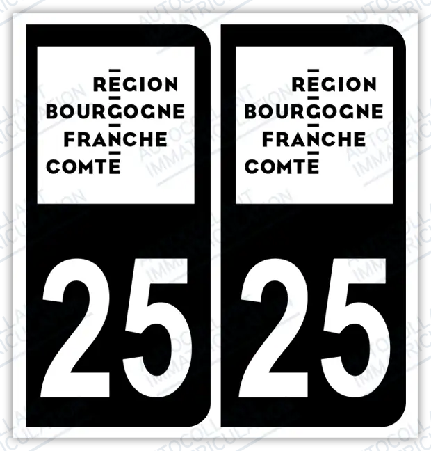 Auto - Autocollant immatriculation 25 – Blason Bourgogne-Franche-Comté