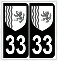 Auto - Sticker immatriculation 33 - Blason Nouvelle-Aquitaine