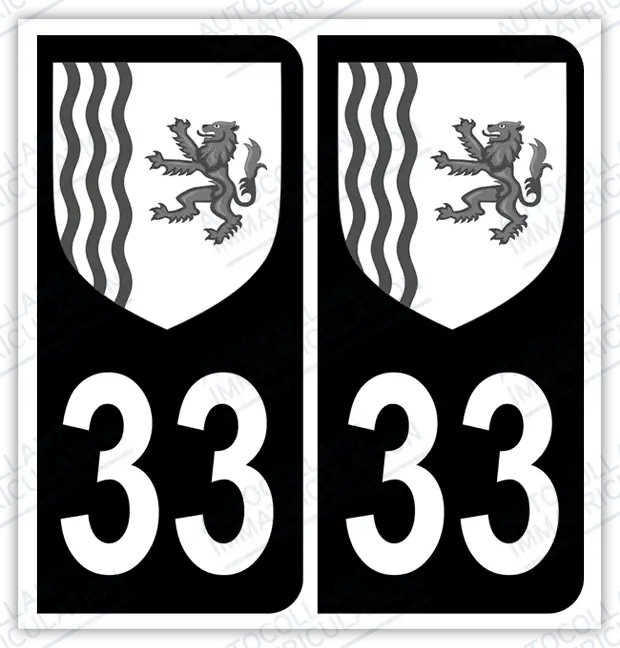 Auto - Sticker immatriculation 33 - Blason Nouvelle-Aquitaine