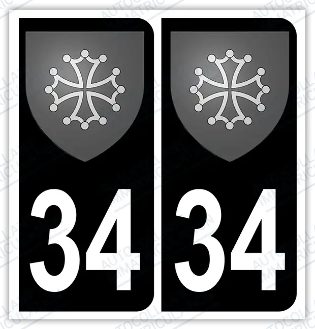 Auto - Autocollant immatriculation 34 – Blason Occitanie