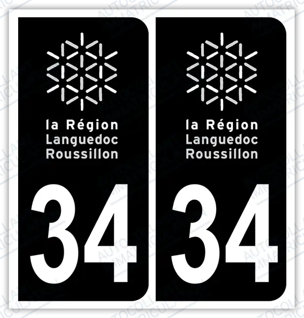 Auto - Autocollant immatriculation 34 – Occitanie