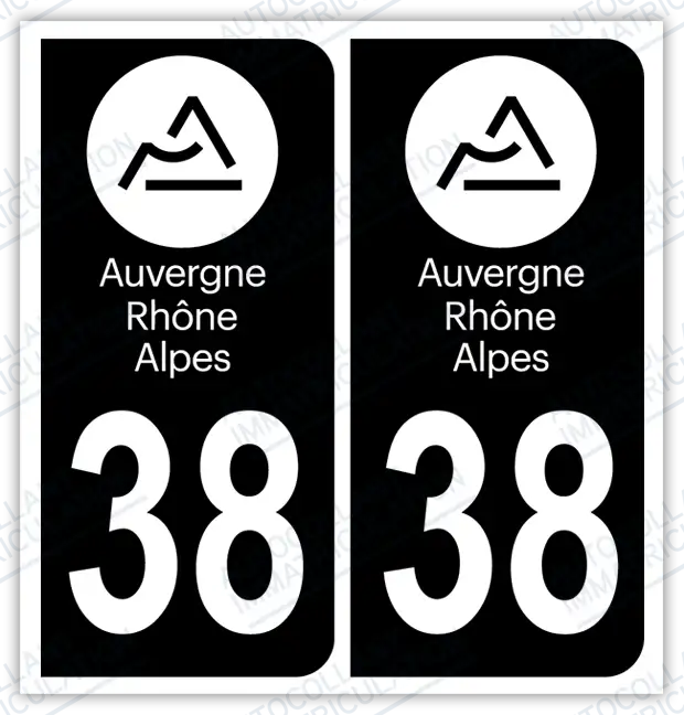 Auto - Autocollant immatriculation 38 – Auvergne-Rhône-Alpes