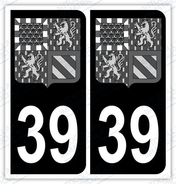 Auto - Autocollant immatriculation 39 – Blason Bourgogne-Franche-Comté