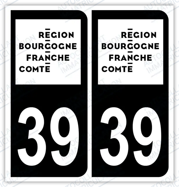 Auto - Autocollant immatriculation 39 – Bourgogne-Franche-Comté