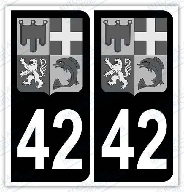 Auto - Autocollant immatriculation 42 – Blason Auvergne Rhône-Alpes