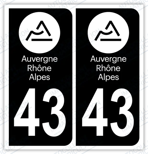 Auto - Autocollant immatriculation 43 – Auvergne-Rhône-Alpes