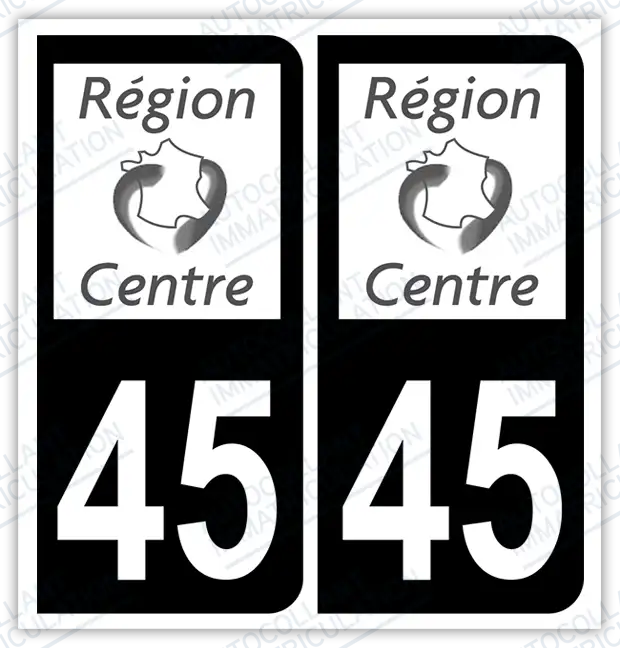 Auto - Autocollant immatriculation 45 – Centre-Val de Loire