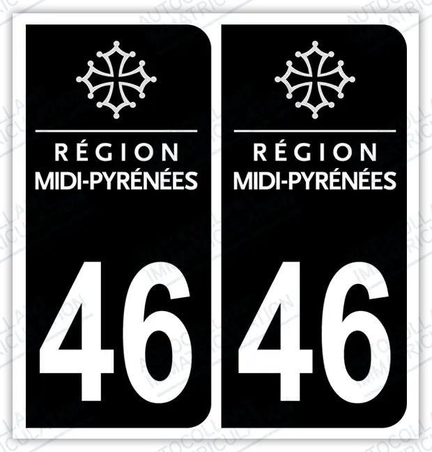 Auto - Autocollant immatriculation 46 – Occitanie