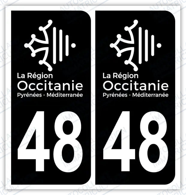 Auto - Autocollant immatriculation 48 - Occitanie