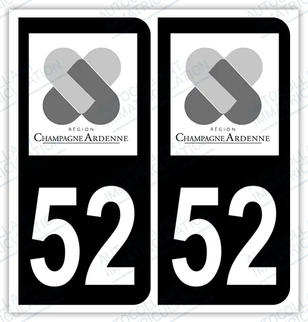Auto - Autocollant immatriculation 52 – Champagne-Ardenne