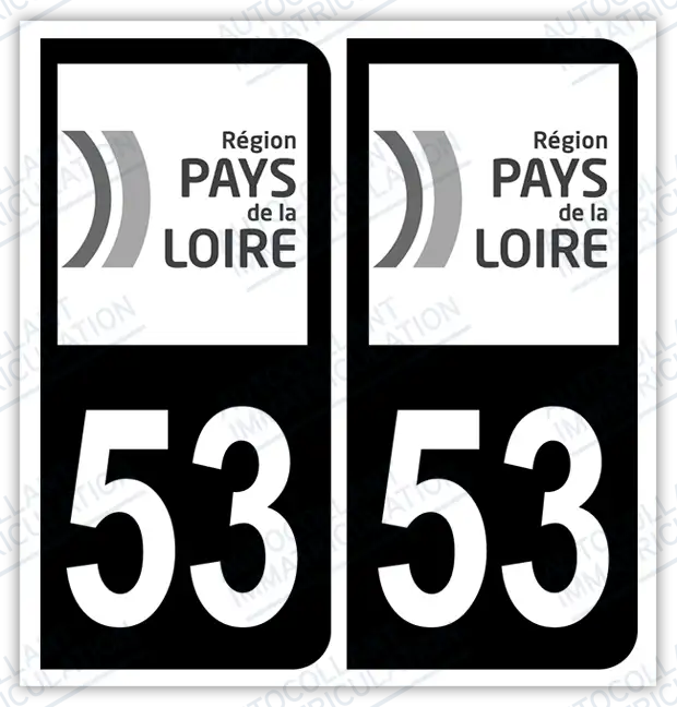 Auto - Autocollant immatriculation 53 – Pays de la Loire
