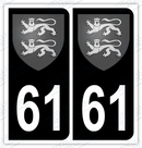 Auto - Autocollant immatriculation 61 – Blason Normand