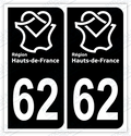 Auto - Autocollant immatriculation 62 - Nouvelle région Hauts-de-France
