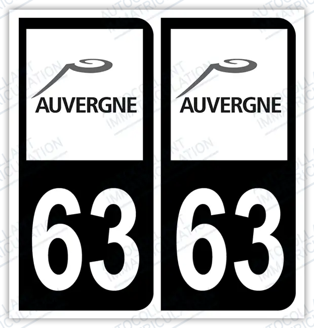 Auto - Autocollant immatriculation 63 – Auvergne