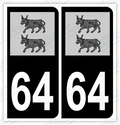 Auto - Autocollant immatriculation 64 – Blason Béarn