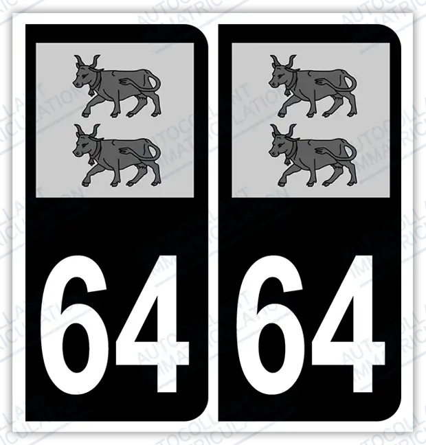 Auto - Autocollant immatriculation 64 – Blason Béarn
