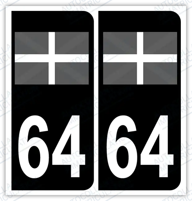 Auto - Sticker immatriculation 64 - Drapeau basque