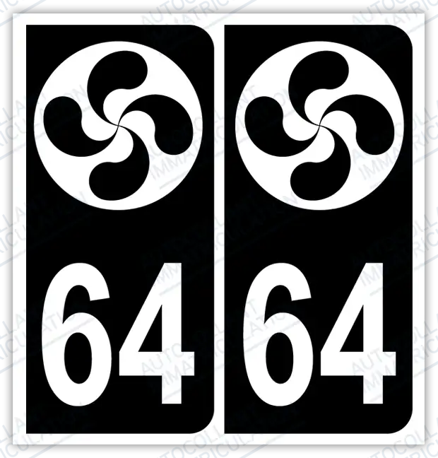 Auto - Autocollant immatriculation 64 – Croix Basque