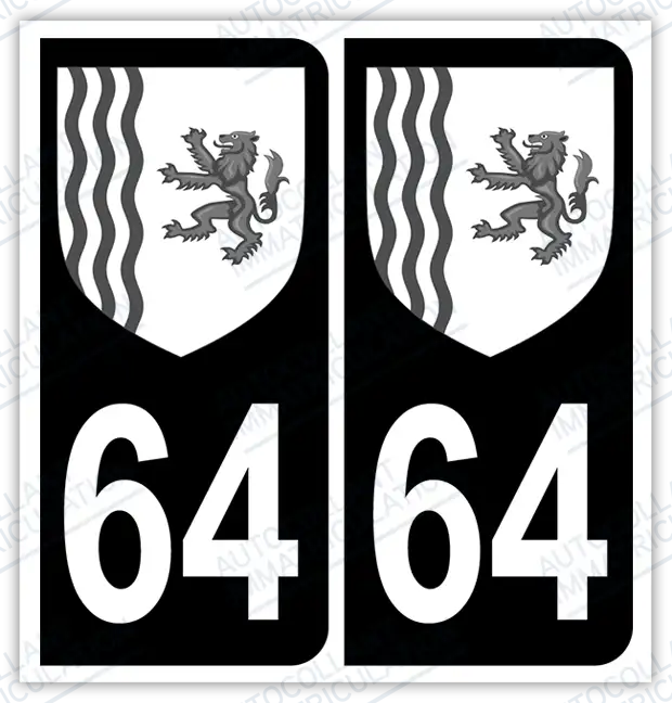 Auto - Autocollant immatriculation 64 – Blason Nouvelle-Aquitaine