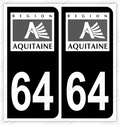 Auto - Autocollant immatriculation 64 - Nouvelle-Aquitaine