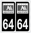Auto - Autocollant immatriculation 64 - Nouvelle-Aquitaine