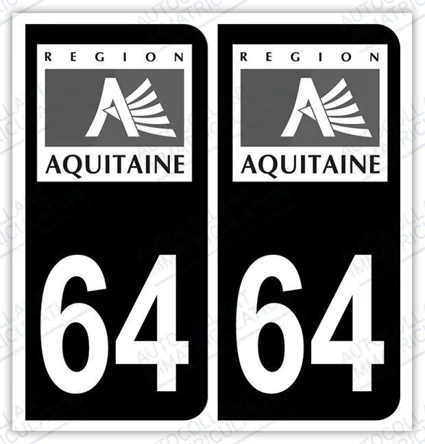 Auto - Autocollant immatriculation 64 - Nouvelle-Aquitaine