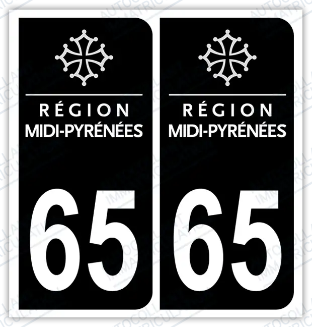 Auto - Autocollant immatriculation 65 – Midi-Pyrénées