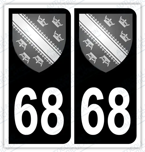 Auto - Autocollant immatriculation 68 – Blason Alsace