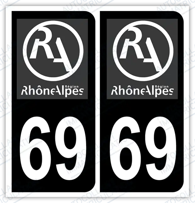 Auto - Autocollant immatriculation 69 – Rhône-Alpes