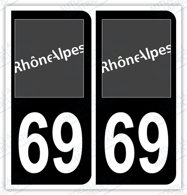 Auto - Sticker immatriculation 69 - Rhône