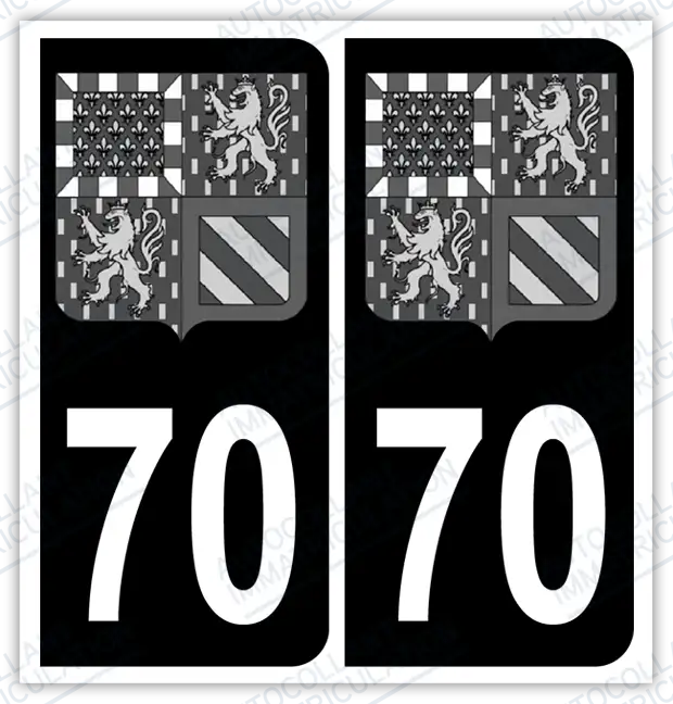 Auto - Autocollant immatriculation 70 – Blason Bourgogne Franche-Comté