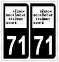 Auto - Autocollant immatriculation 71 - Nouvelle région Bourgogne Franche-Comté