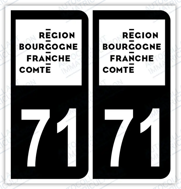 Auto - Autocollant immatriculation 71 - Nouvelle région Bourgogne Franche-Comté