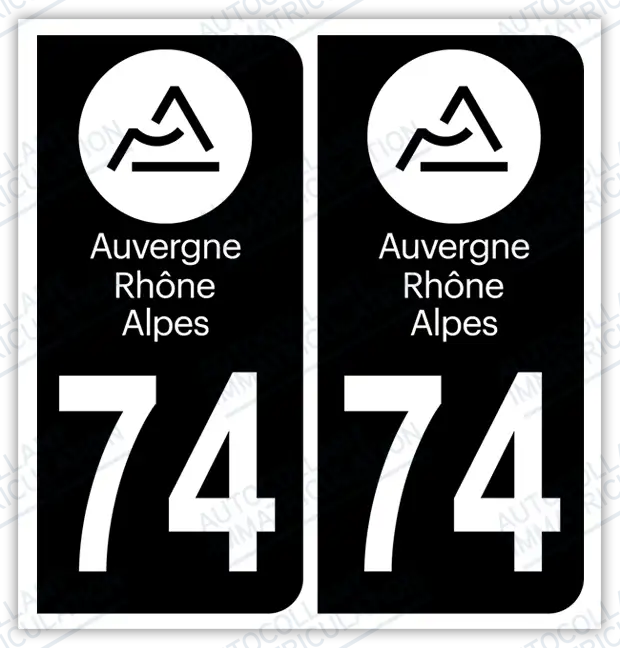 Auto - Autocollant immatriculation 74 – Auvergne-Rhône-Alpes