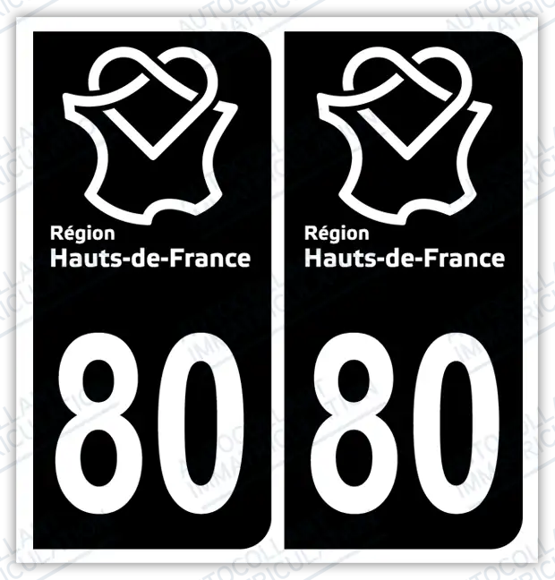 Auto - Autocollant immatriculation 80 - Nouvelle région Hauts-de-France