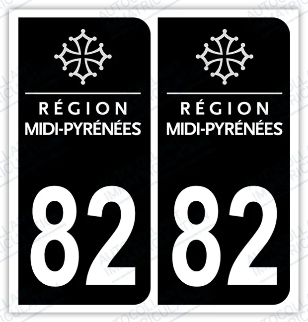 Auto - Autocollant immatriculation 82 – Midi-Pyrénées
