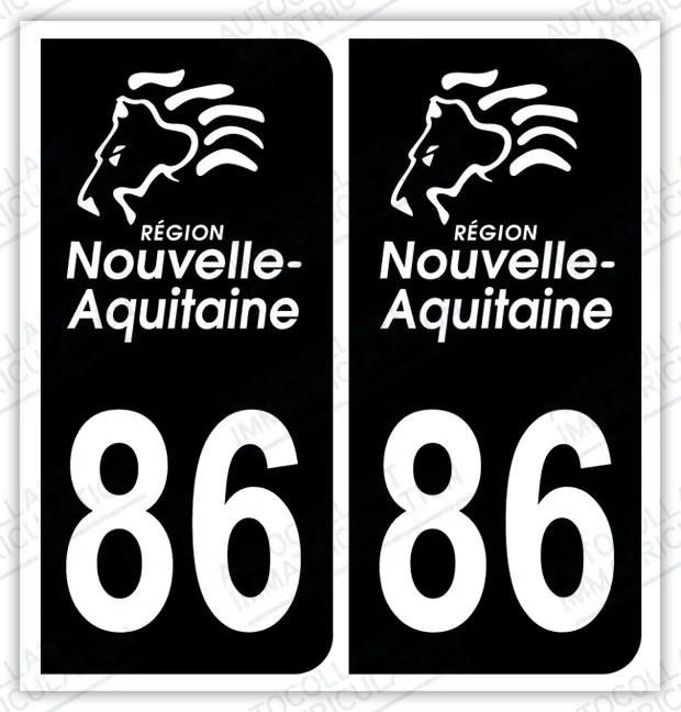 Auto - Autocollant immatriculation 86 – Nouvelle Aquitaine