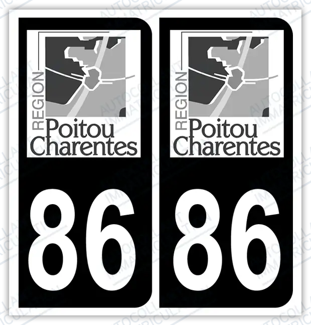 Auto - Autocollant immatriculation 86 – Poitou-Charentes