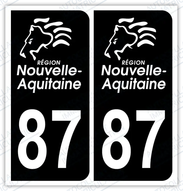 Auto - Autocollant immatriculation 87 – Nouvelle Aquitaine