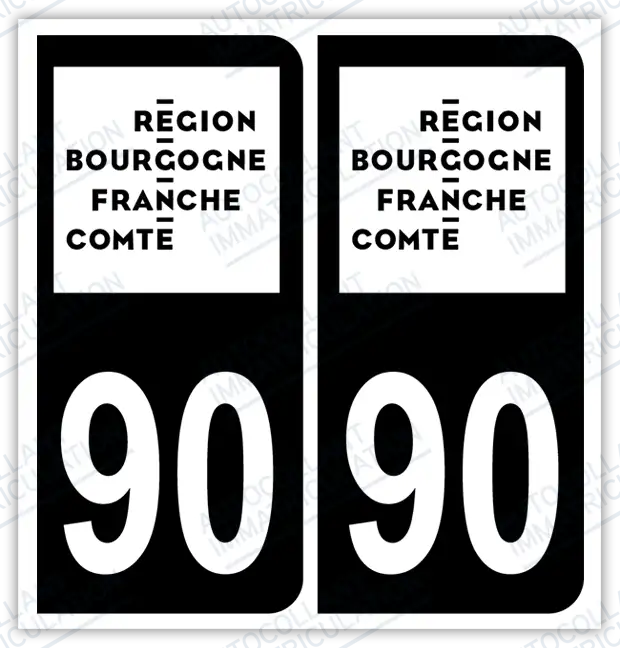Auto - Autocollant immatriculation 90 – Bourgogne Franche-Comté